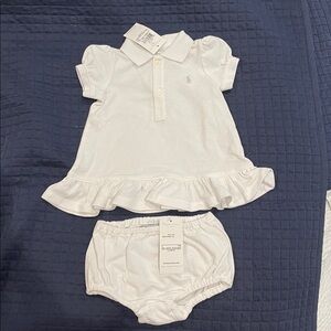 White baby Polo Dress Set size 9 months